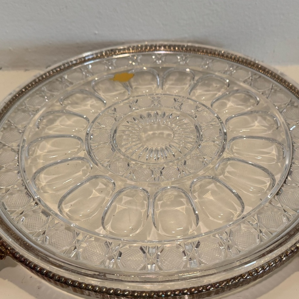 Vintage Ornate Monarch Crystal 24K Gold Plated Round Claw Foot Serving Tray - Picture 2 of 12